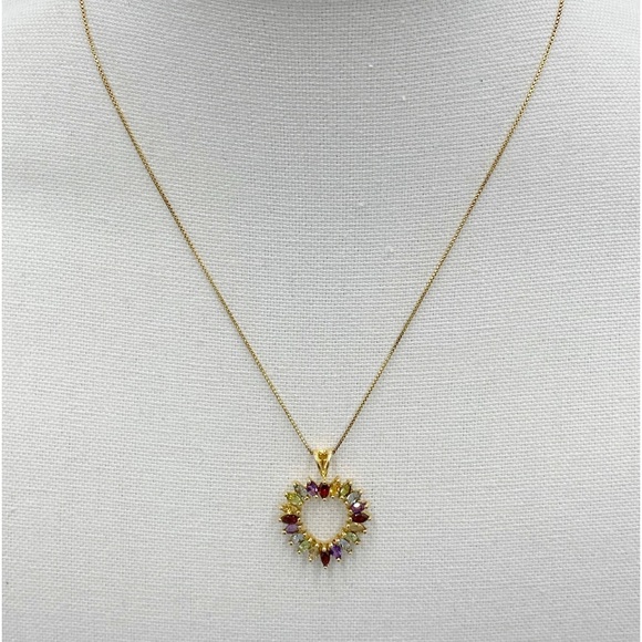 Vermeil Sterling Silver 925 Heart Multi Color Stones Pendant Necklace - Picture 3 of 12